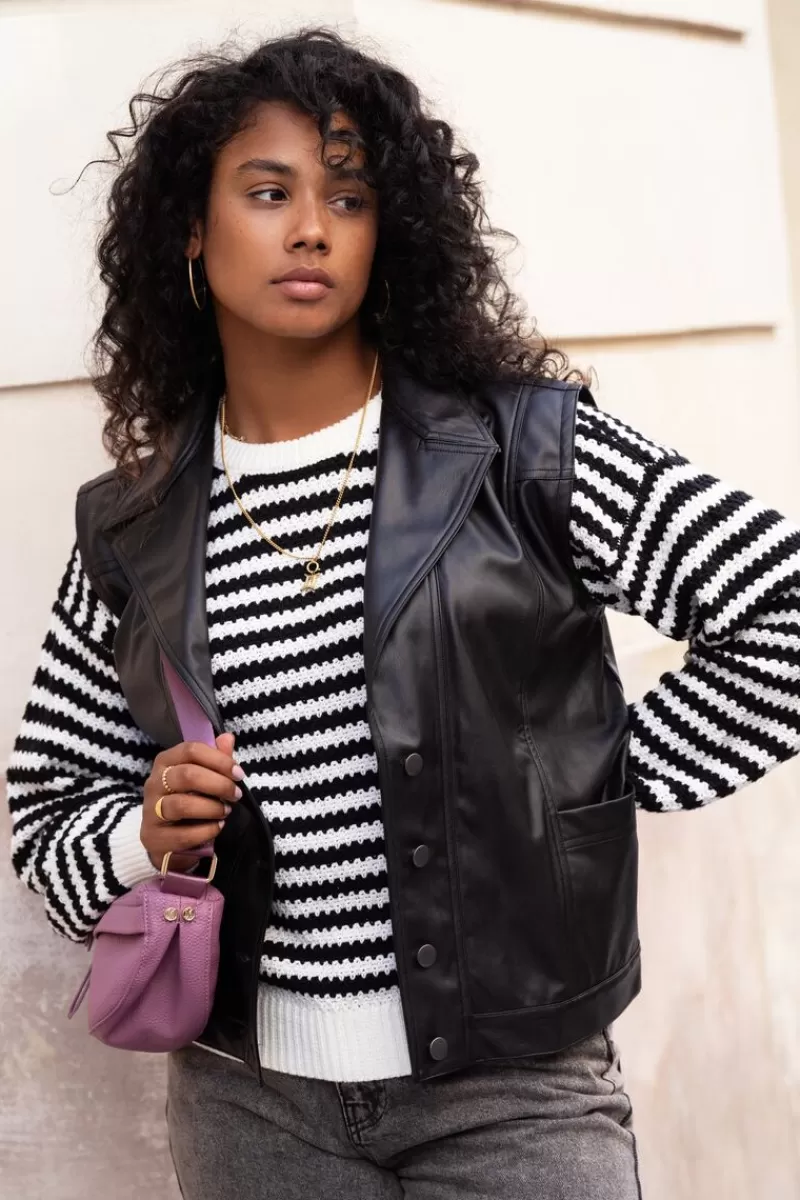 My Jewellery Gilet Noir Oversize Effet Cuir