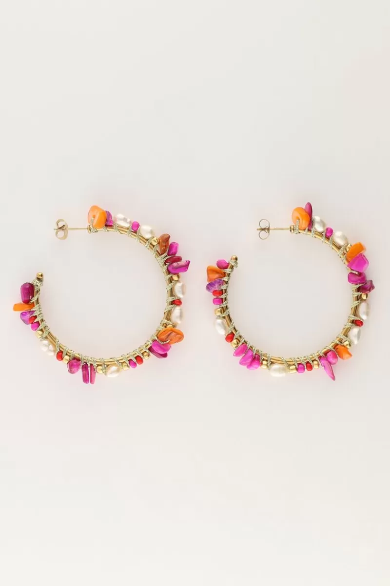 My Jewellery Grandes Boucles D'oreilles Art Avec Pierres Multicolores Et Perles