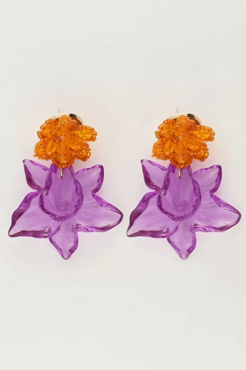 My Jewellery Island Boucle D'oreille Avec Deux Fleurs Mauves