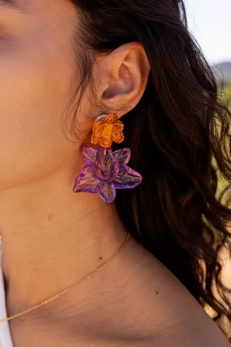 My Jewellery Island Boucle D'oreille Avec Deux Fleurs Mauves