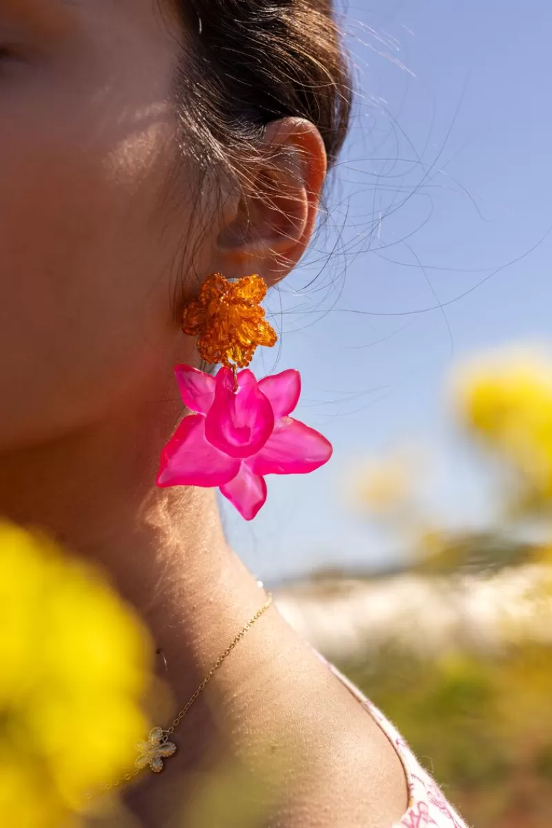 My Jewellery Island Boucle D'oreille Avec Deux Fleurs Roses