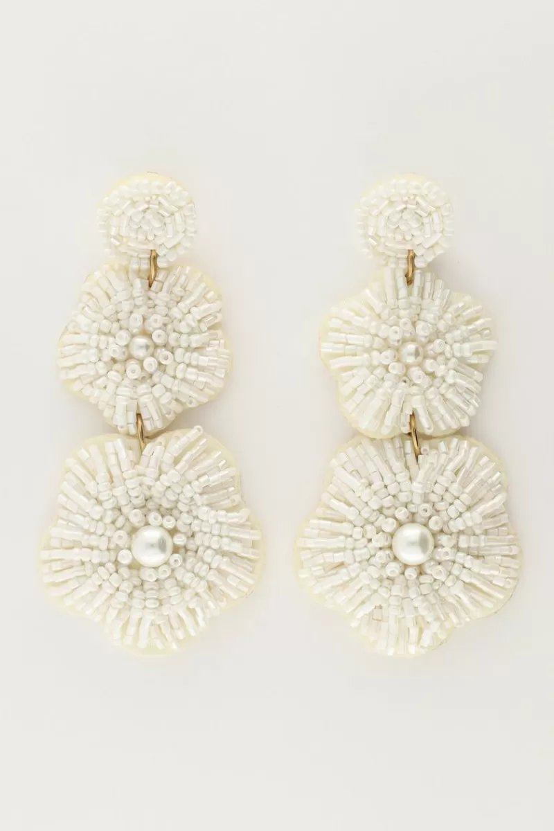 My Jewellery Island Boucles D'oreilles Avec Fleurs Blanches Et Perles