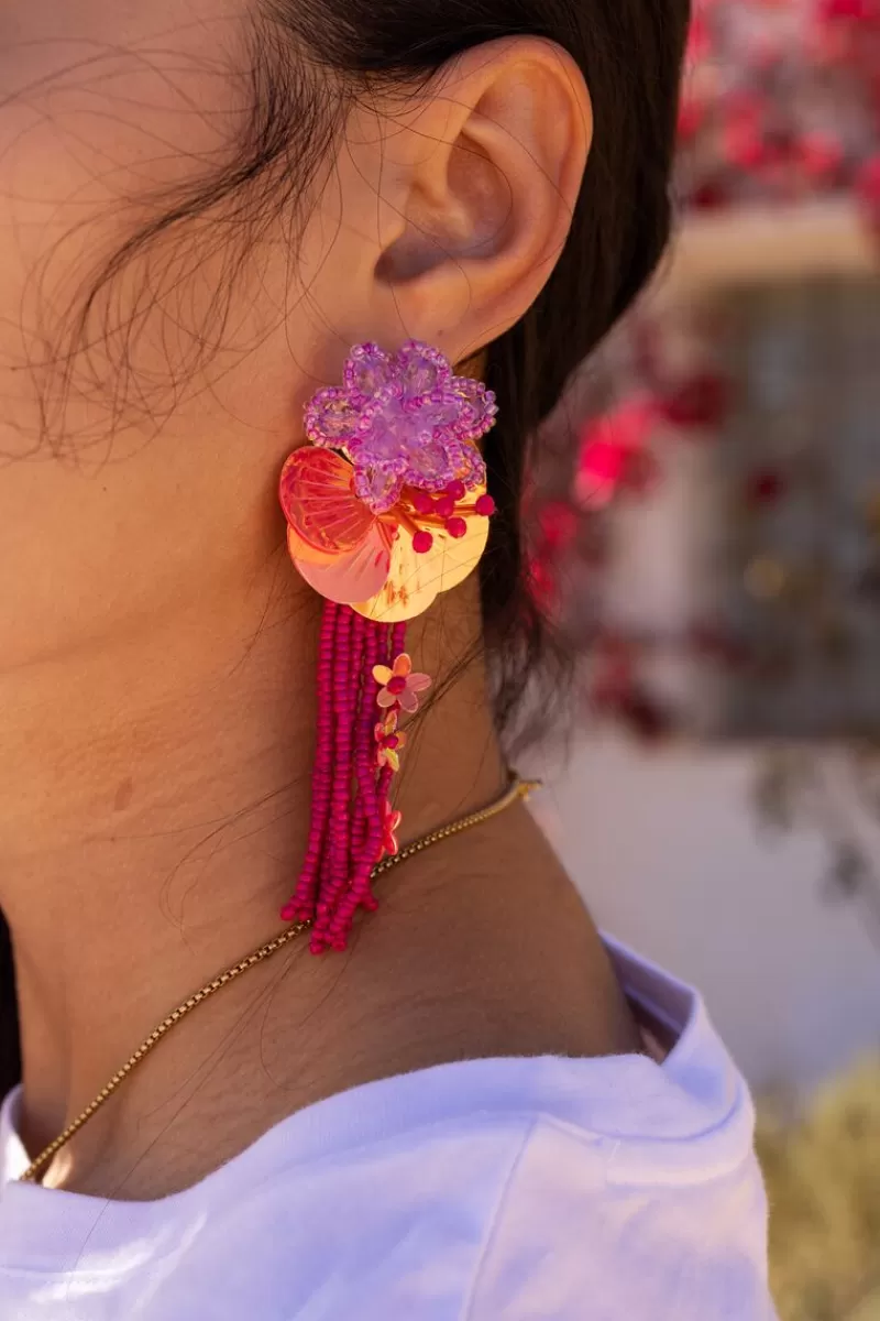 My Jewellery Island Boucles D'oreilles Avec Fleurs Et Brins Roses