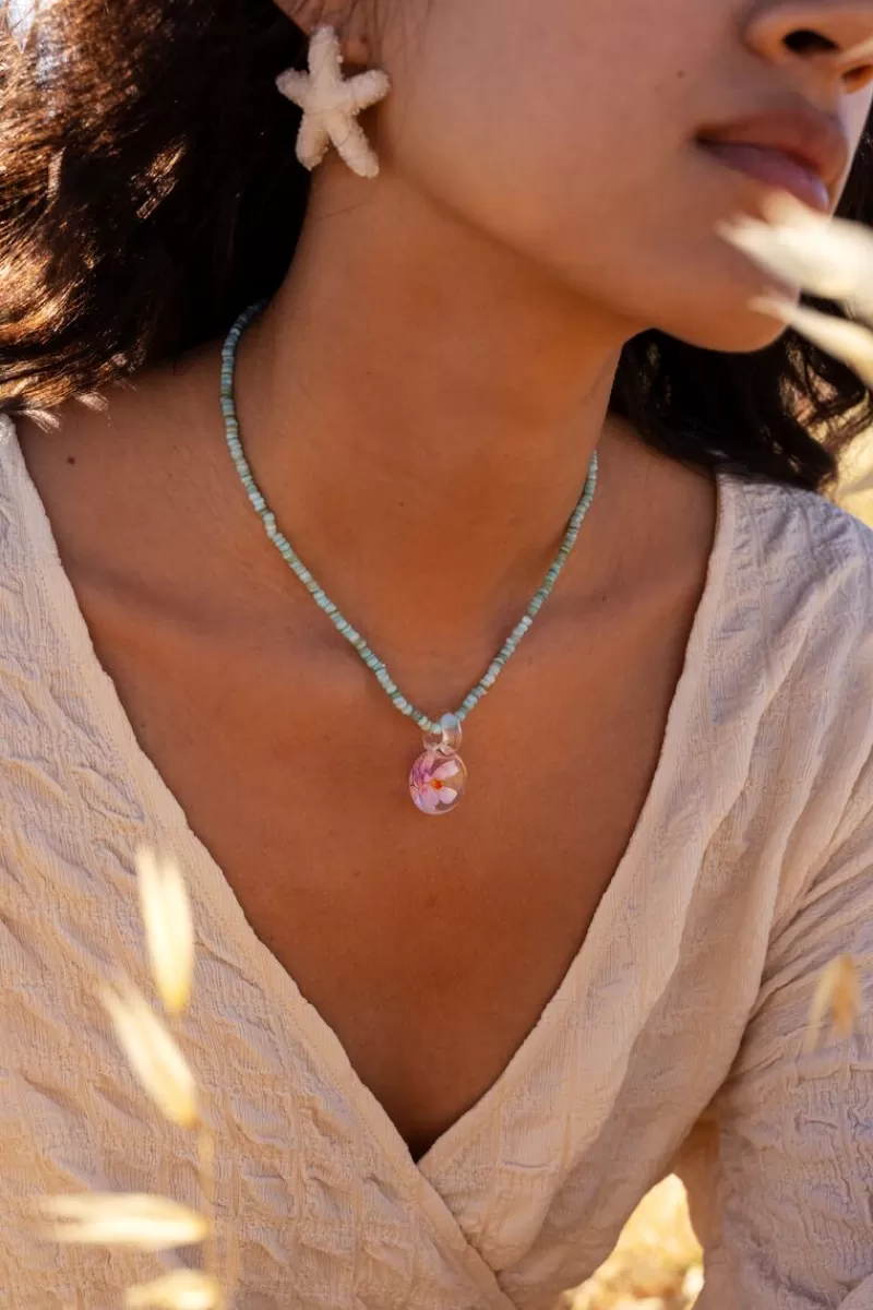 My Jewellery Island Collier De Perles Aqua Avec Fleur Rose