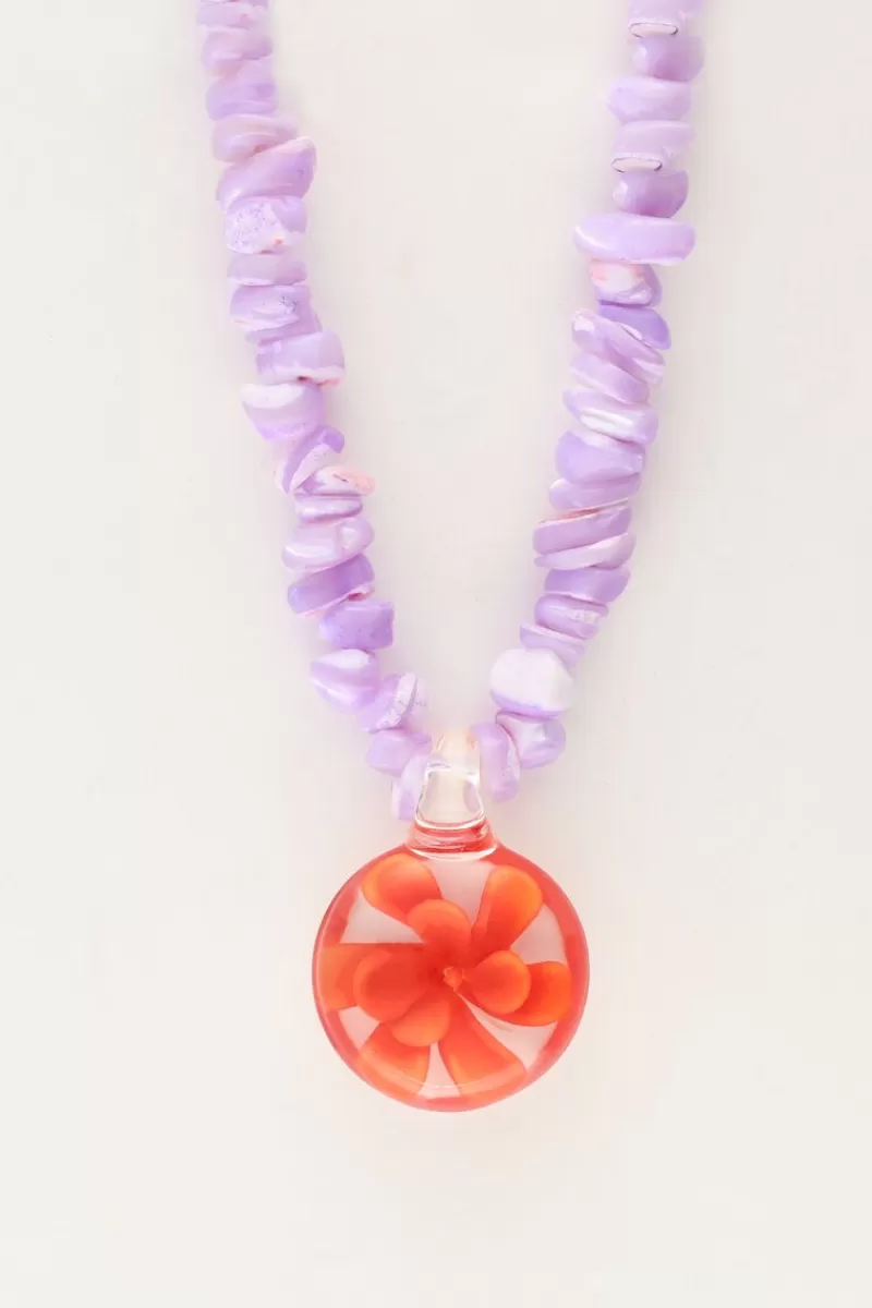 My Jewellery Island Collier De Perles Lilas Avec Fleur