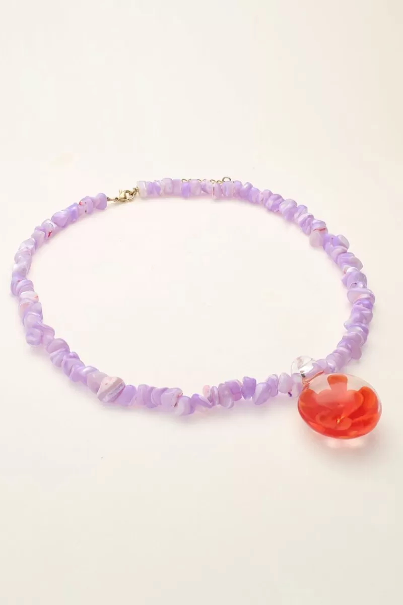 My Jewellery Island Collier De Perles Lilas Avec Fleur
