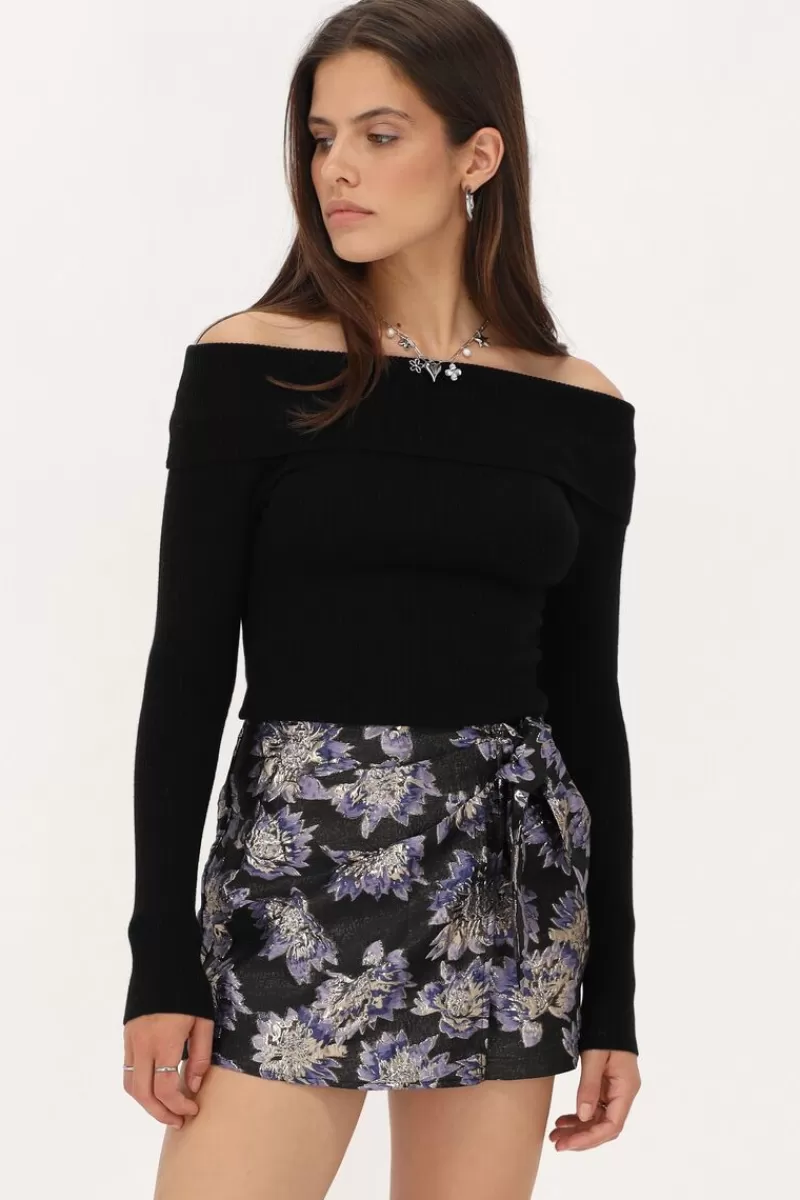 My Jewellery Jupe-short Noire Avec Jacquard Violet