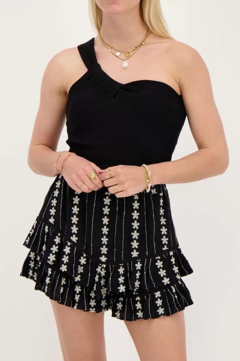 My Jewellery Jupe-short Noire Et Blanche Avec Broderie