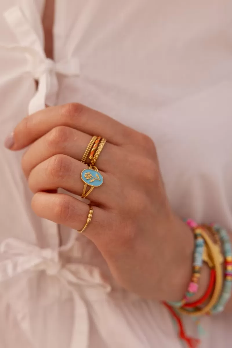 My Jewellery Maxi Bague Art Bleu Avec Fleur