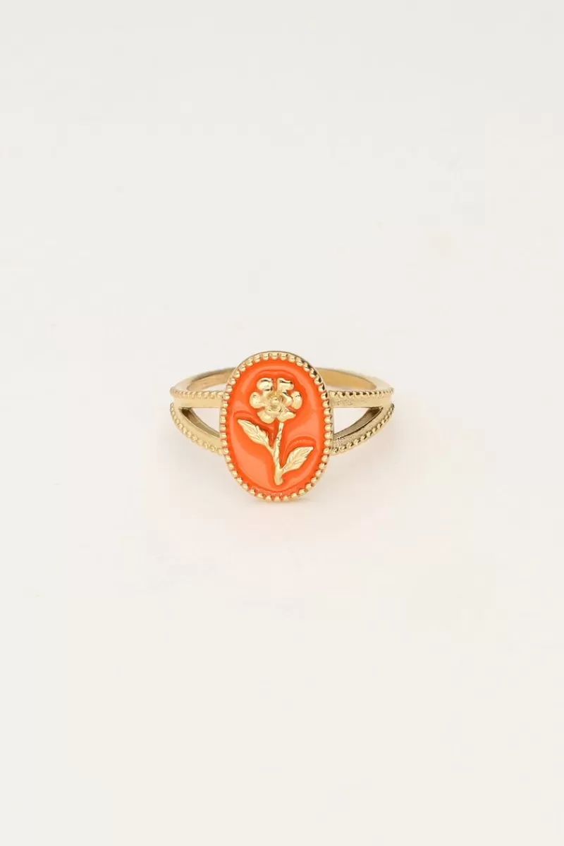 My Jewellery Maxi Bague Orange Art Avec Fleur