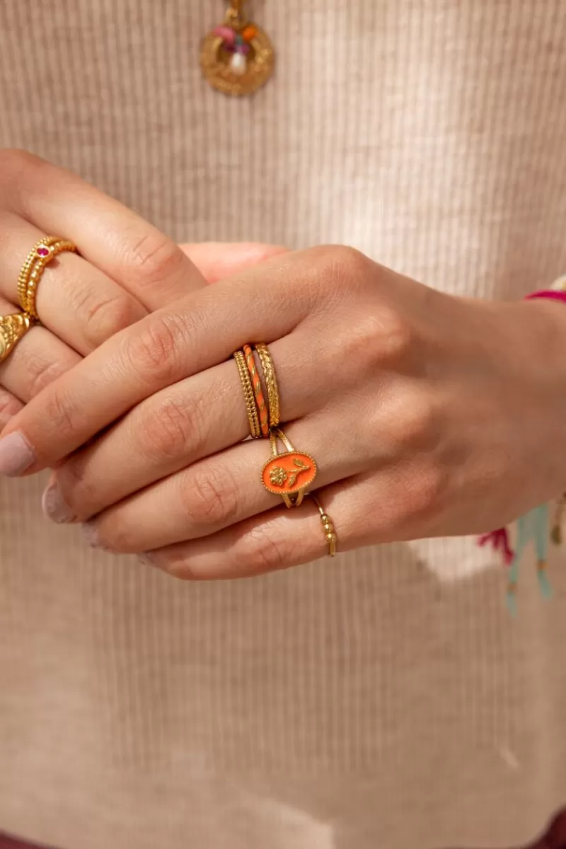 My Jewellery Maxi Bague Orange Art Avec Fleur