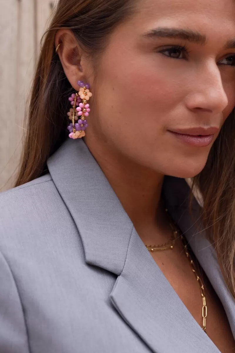 My Jewellery Maxi Créoles Avec Des Fleurs Multicolores
