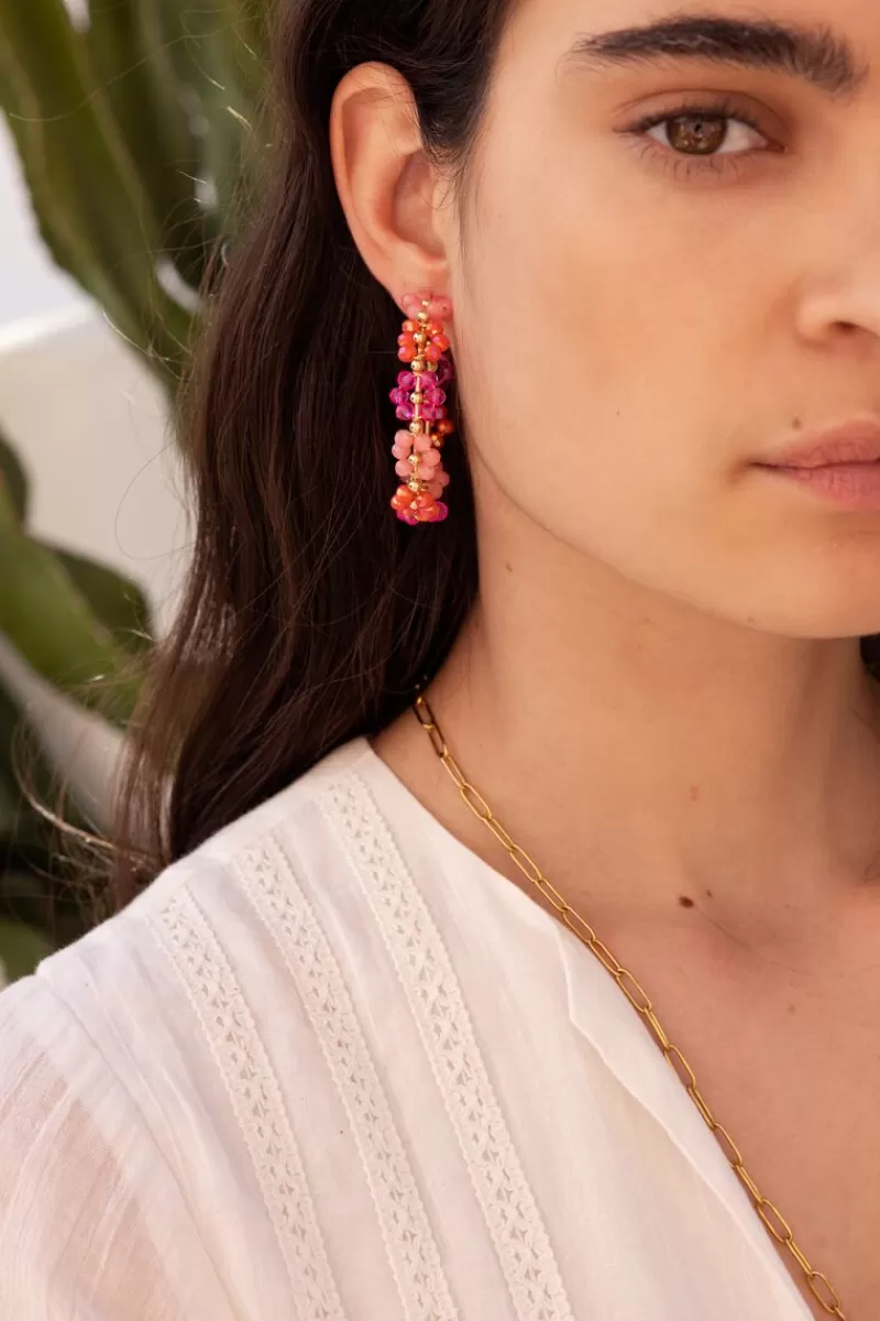 My Jewellery Maxi Créoles Avec Des Fleurs Roses