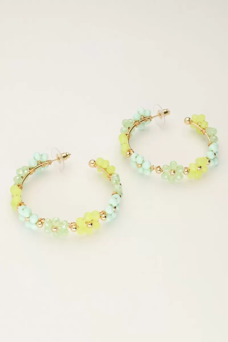 My Jewellery Maxi Créoles Avec Des Fleurs Vertes
