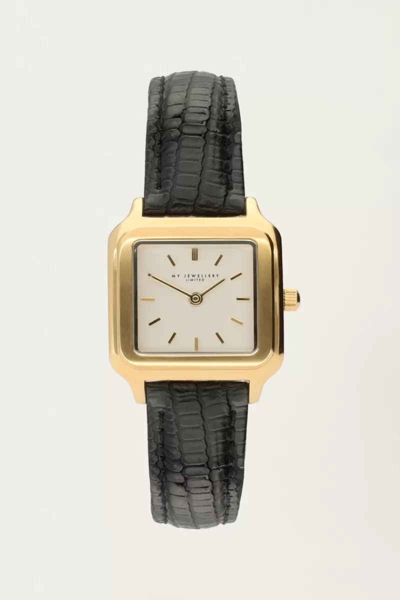 My Jewellery Montre Carrée Avec Bracelet En Cuir Noir