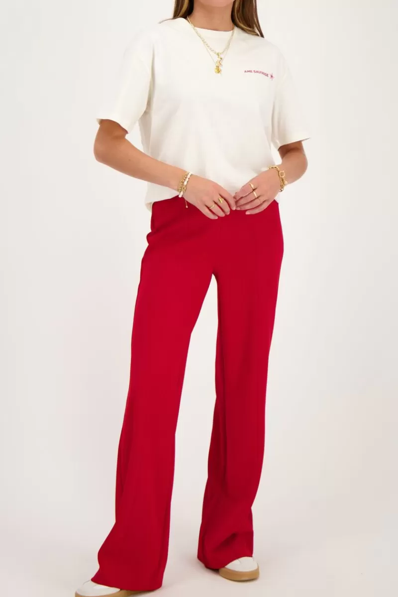 My Jewellery Pantalon à Plis Rouge Bordeaux
