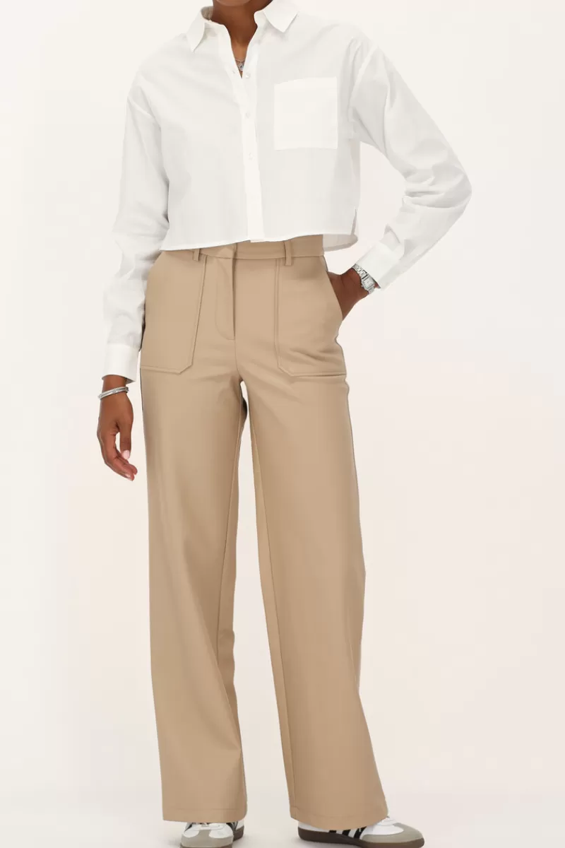 My Jewellery Pantalon Aspect Cuir Beige Avec Poches
