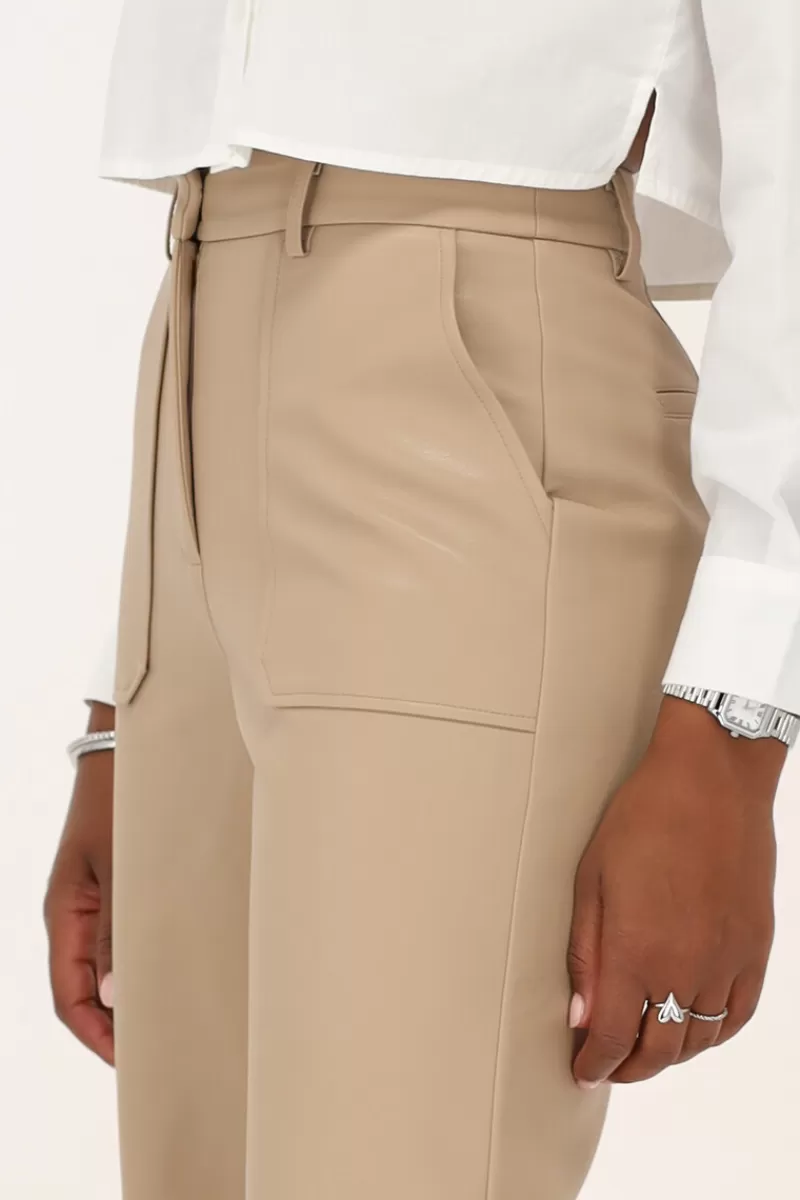 My Jewellery Pantalon Aspect Cuir Beige Avec Poches