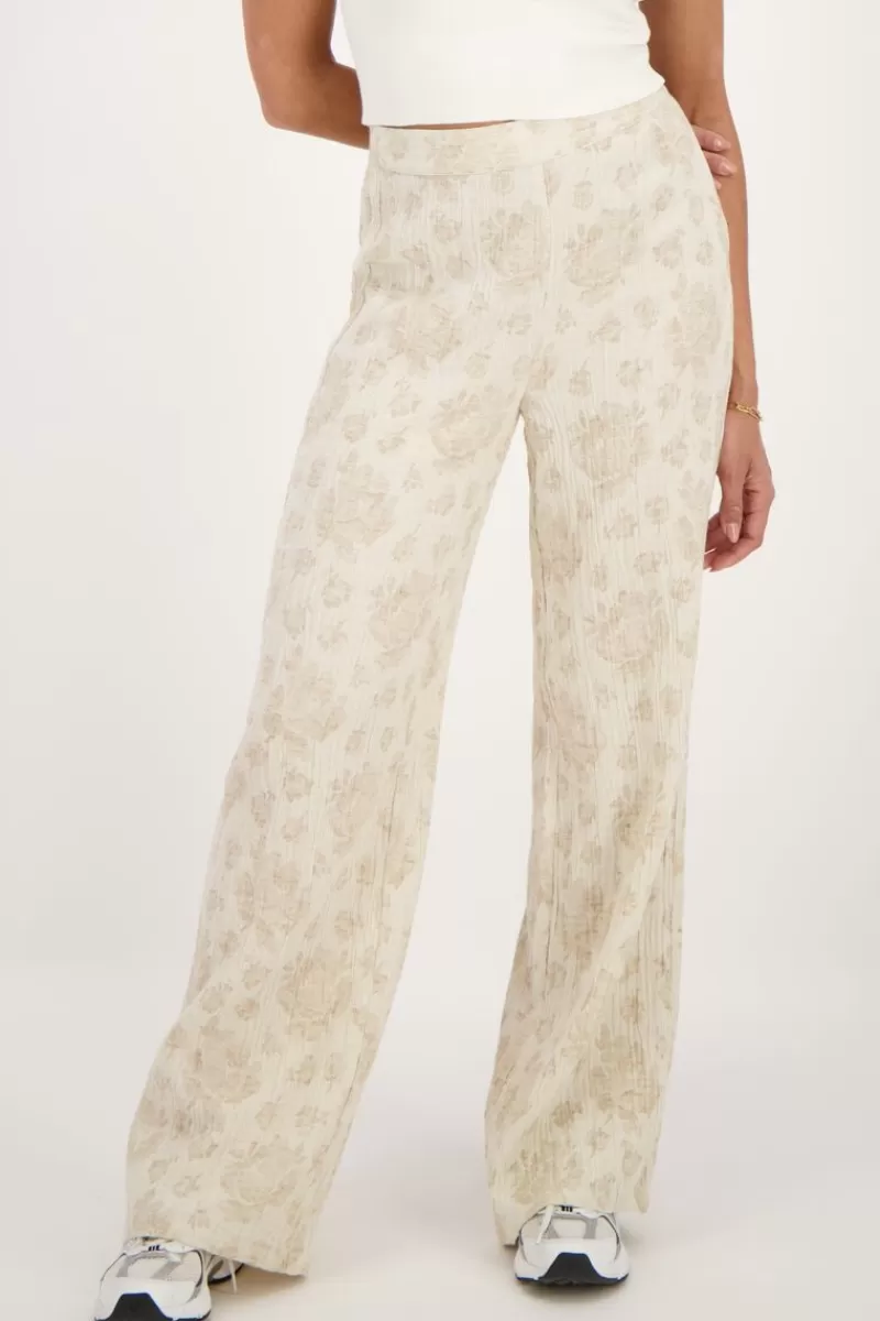 My Jewellery Pantalon Beige Avec Imprimé Fleuri Jacquard