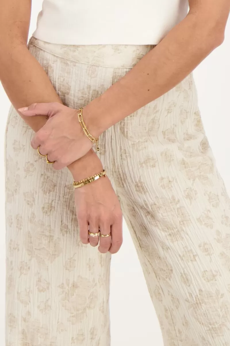 My Jewellery Pantalon Beige Avec Imprimé Fleuri Jacquard