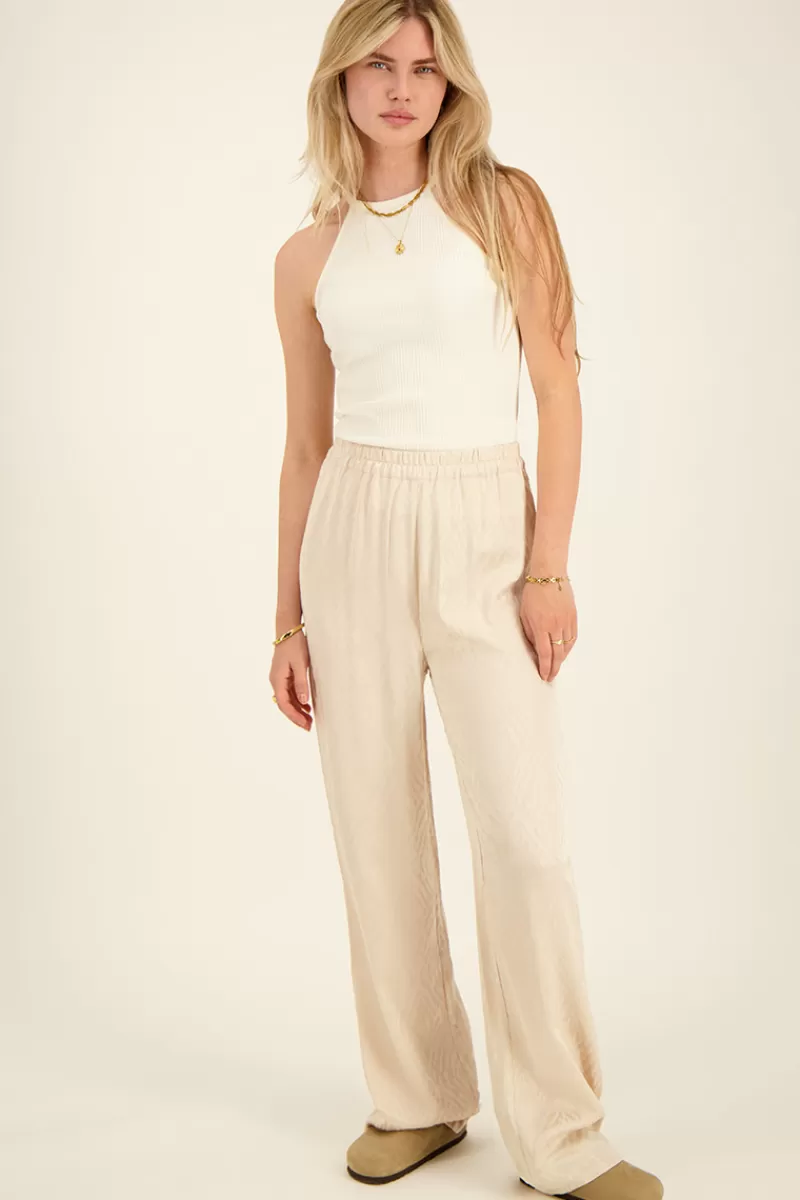 My Jewellery Pantalon Beige En Jacquard Effet Satin