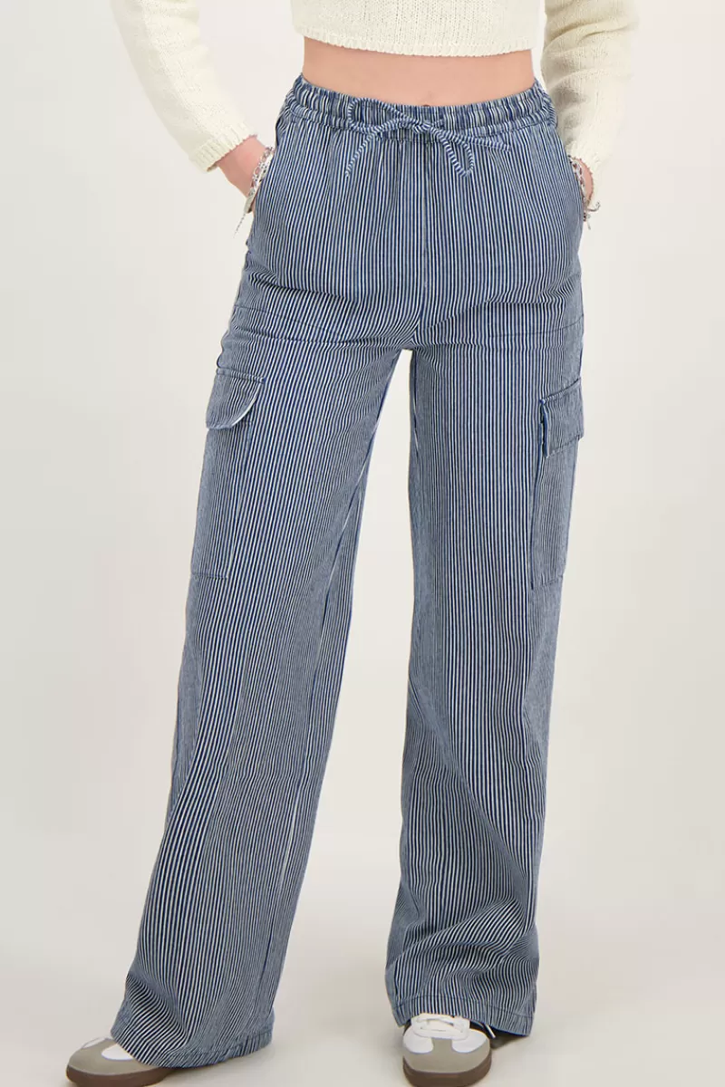 My Jewellery Pantalon Cargo Large à Rayures Bleues
