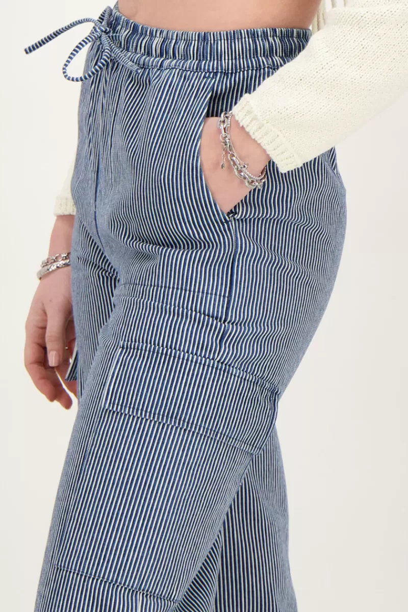 My Jewellery Pantalon Cargo Large à Rayures Bleues