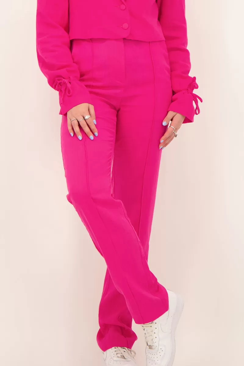 My Jewellery Pantalon Droit Rose En Lin