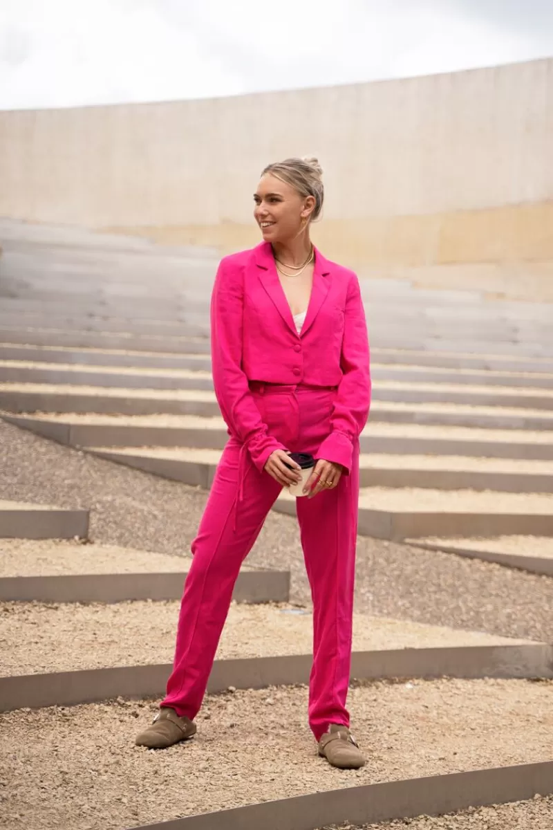 My Jewellery Pantalon Droit Rose En Lin