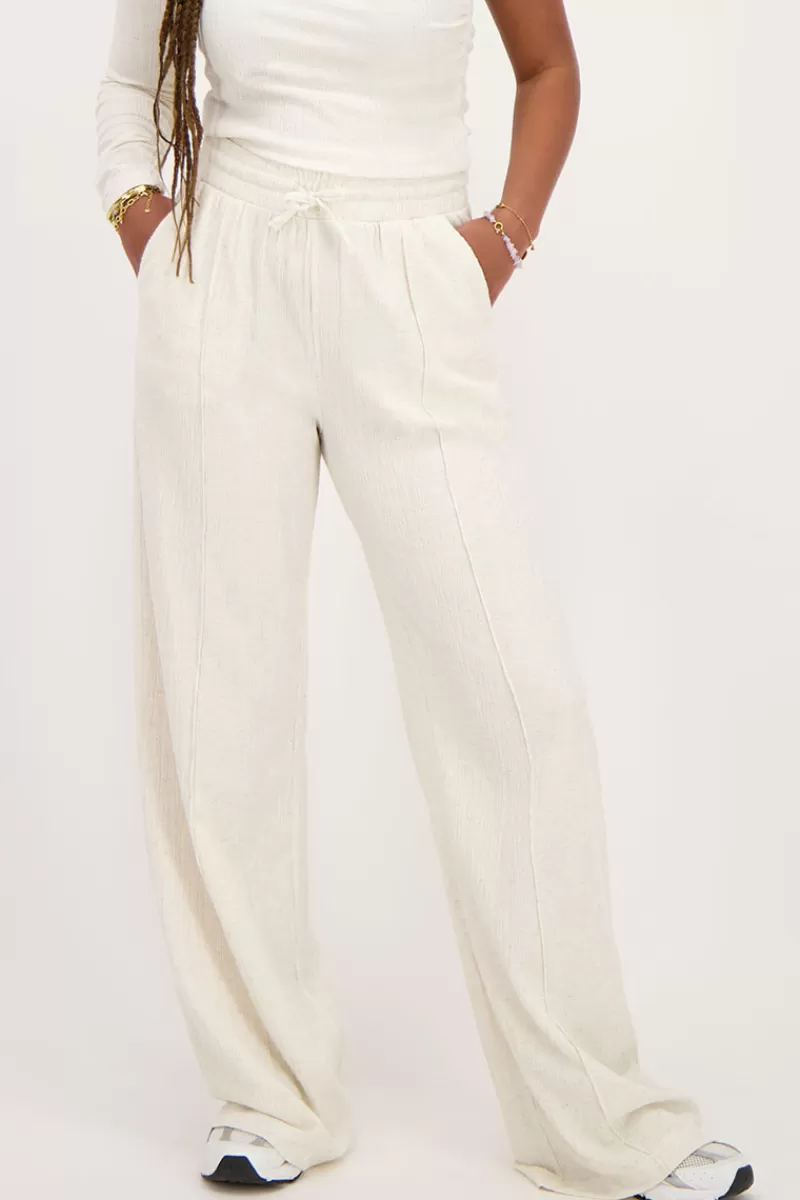 My Jewellery Pantalon En Lin Beige à Pinces