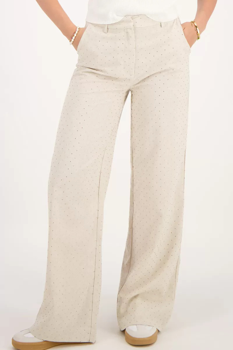 My Jewellery Pantalon En Lin Beige Avec Clous
