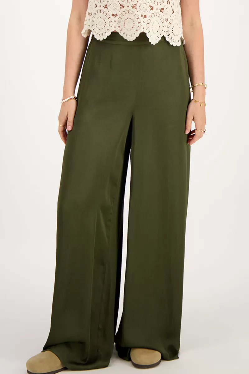 My Jewellery Pantalon En Satin Vert Avec Ceinture élastiquée