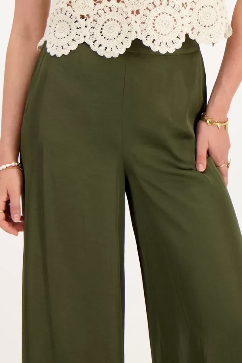 My Jewellery Pantalon En Satin Vert Avec Ceinture élastiquée