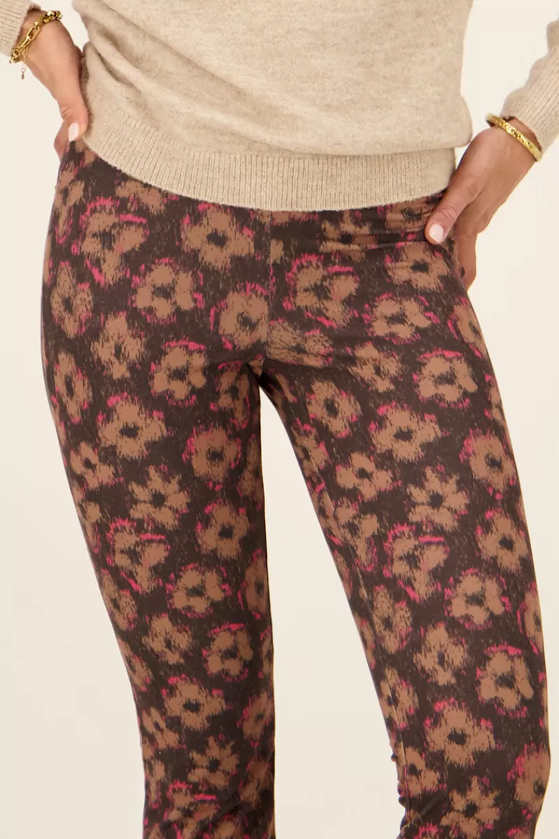My Jewellery Pantalon Flared Noir à Imprimé Floral Marron Et Rose