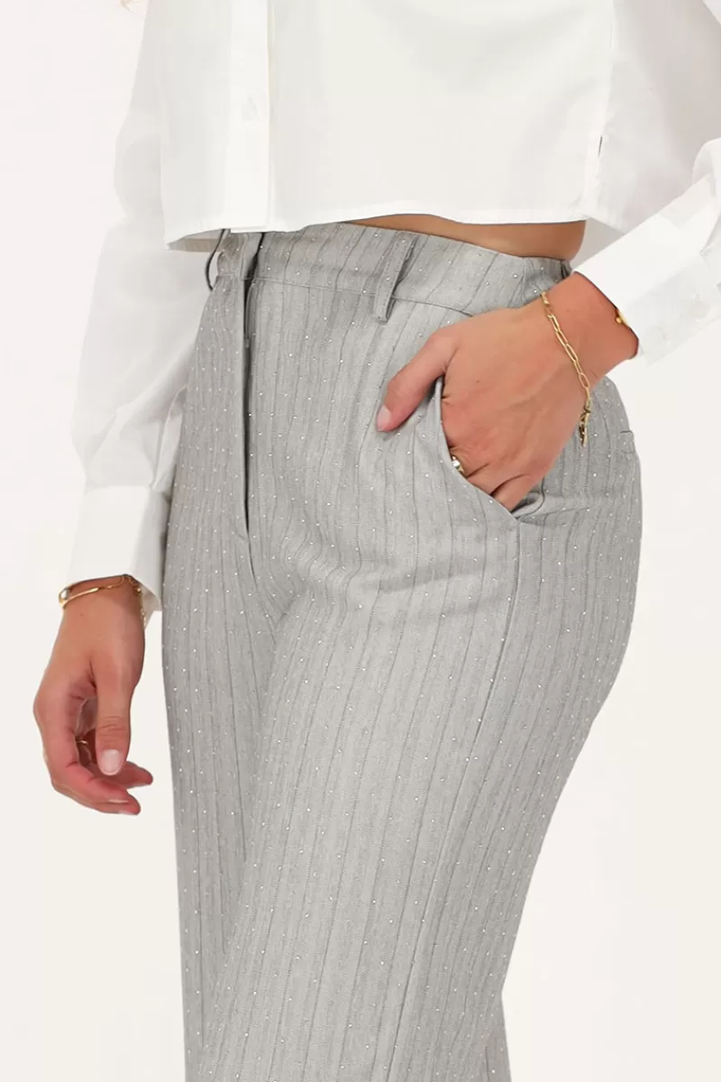 My Jewellery Pantalon Gris à Rayures Et Clous