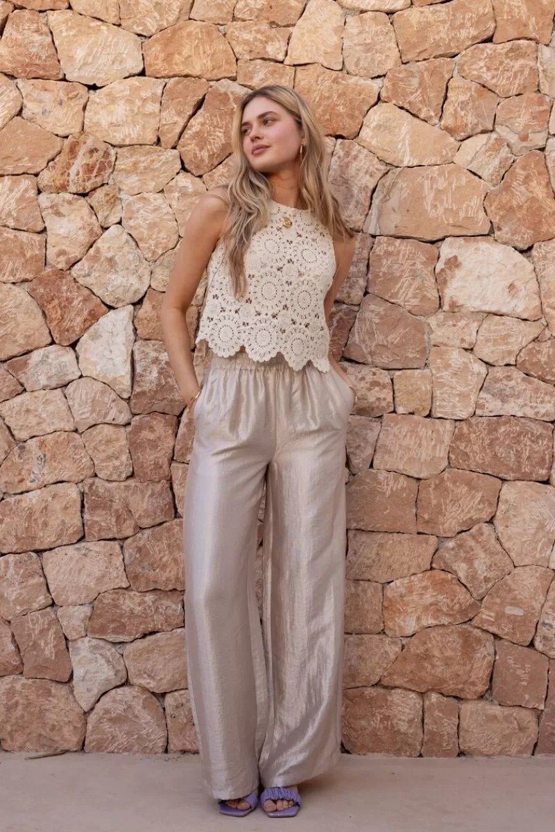 My Jewellery Pantalon Large Beige Satiné