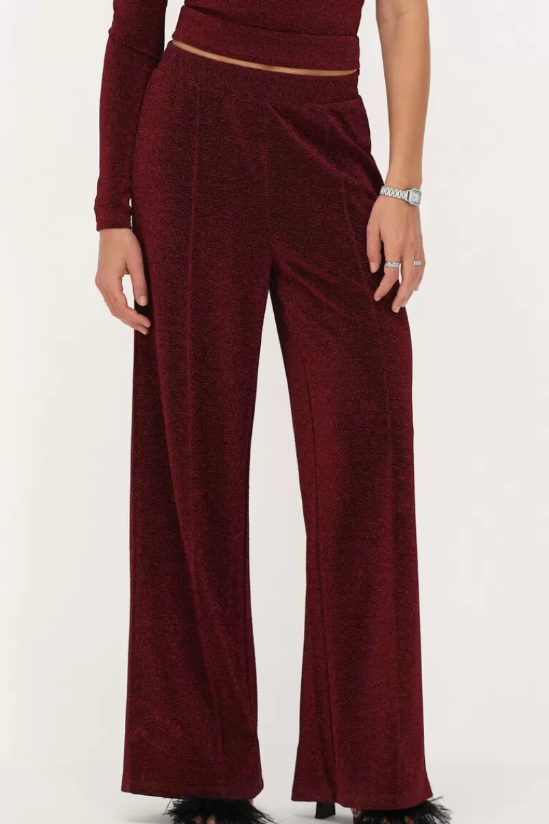 My Jewellery Pantalon Large En Lurex Rouge Foncé