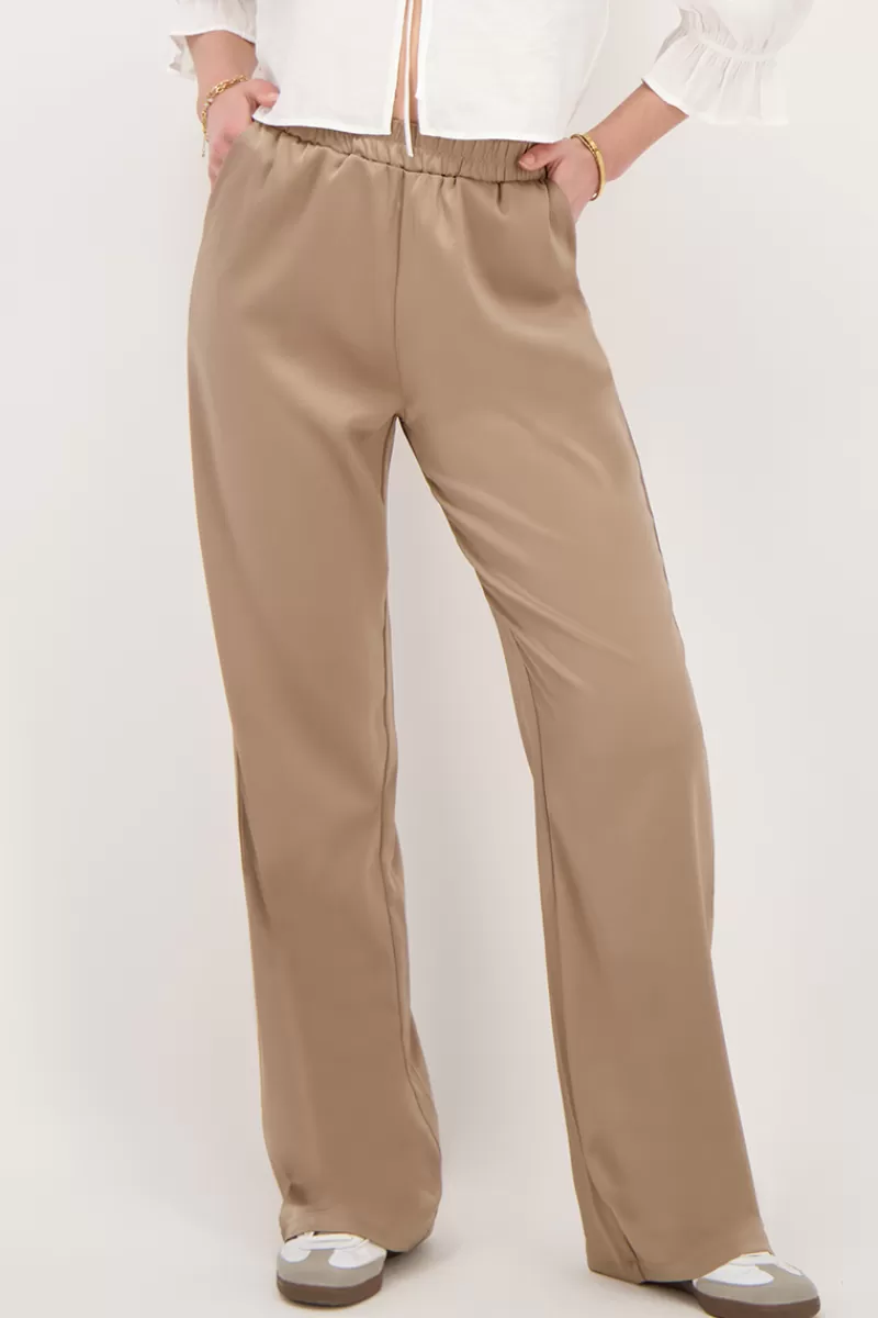 My Jewellery Pantalon Large En Satin Avec Ceinture élastiquée