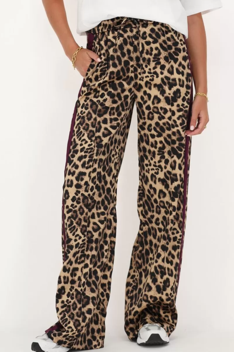 My Jewellery Pantalon Large En Satin Imprimé Léopard Avec Ruban Violet