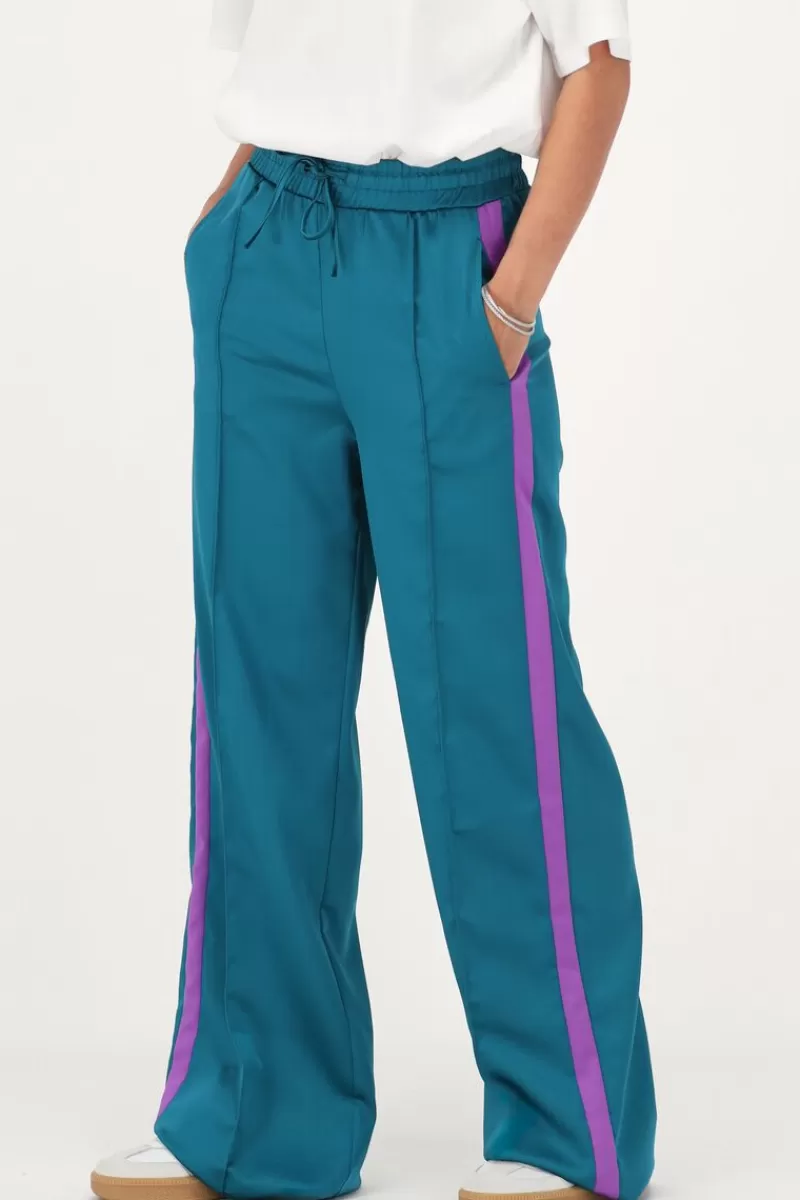 My Jewellery Pantalon Large En Satin Vert Avec Ruban Violet