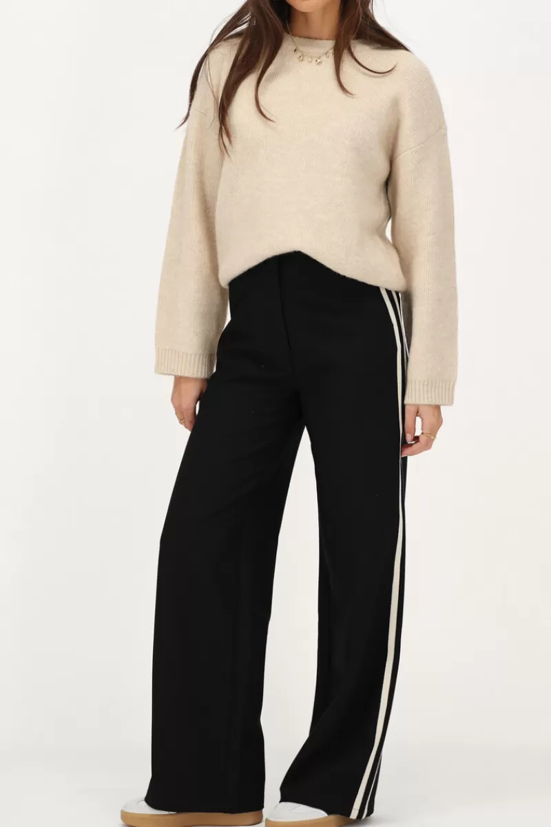 My Jewellery Pantalon Large Noir Avec Bande Blanche