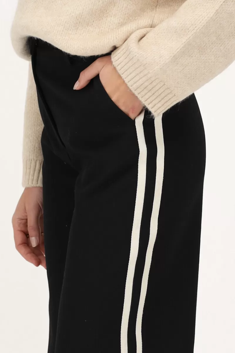 My Jewellery Pantalon Large Noir Avec Bande Blanche