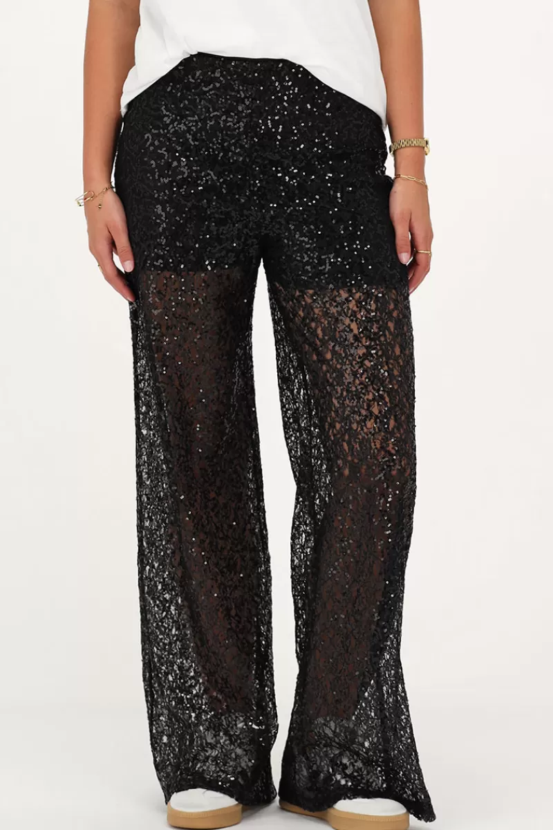 My Jewellery Pantalon Large Noir Avec Paillettes