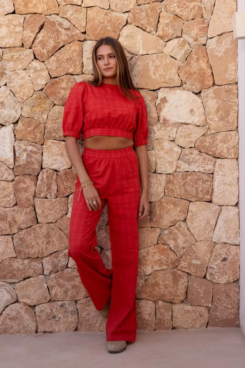 My Jewellery Pantalon Large Rouge Avec Ceinture élastique