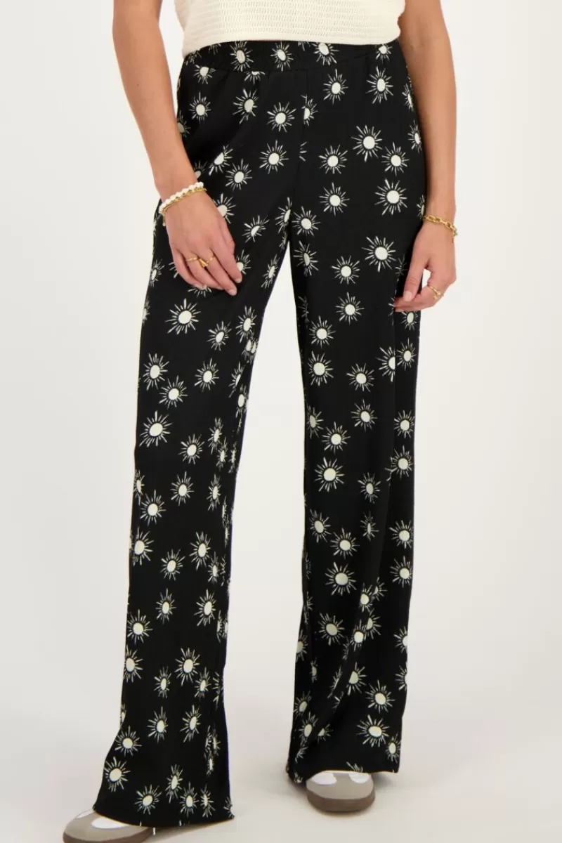 My Jewellery Pantalon Noir Crinkle Avec Imprimé Soleil
