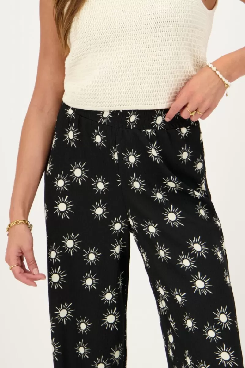 My Jewellery Pantalon Noir Crinkle Avec Imprimé Soleil