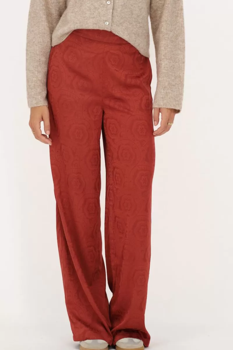 My Jewellery Pantalon Rouge Aspect Satiné Jaquard