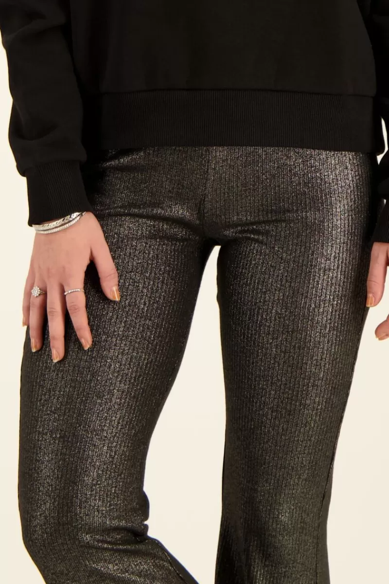 My Jewellery Pantalon évasé Métallique Noir