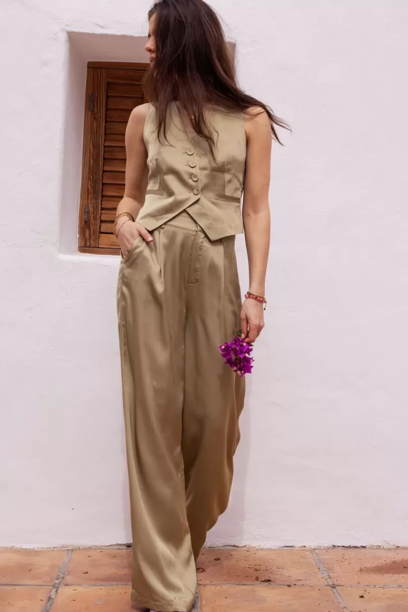 My Jewellery Pantalon Vert Olive Satiné