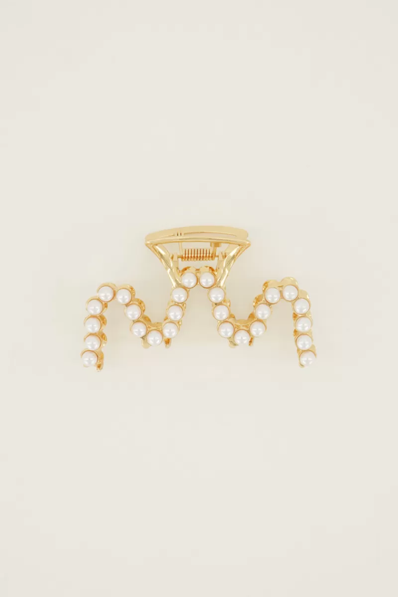 My Jewellery Pince à Cheveux En Perles Dorées Avec Vague